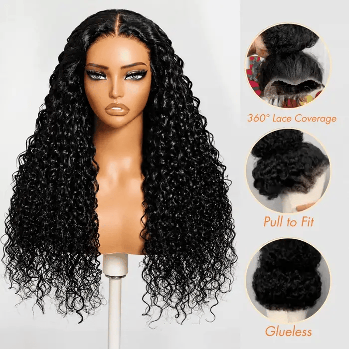 Water Wave 220% Density Invisi Strap Snug Fit 360 Transparent Lace Frontal Bleached Knots Pre Cut Lace Wig