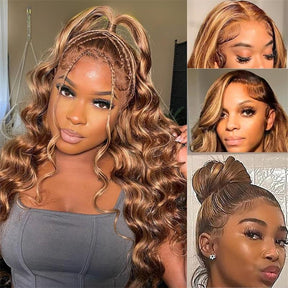 P4/27 Omber Highlight Color Invisi-Strap 360 Lace Front Wigs 250% Density