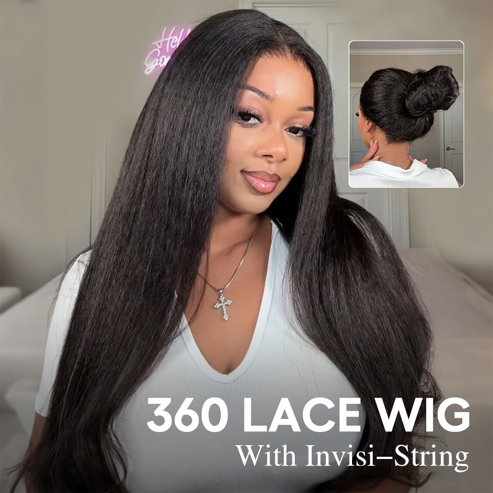 4C Edge Kinky Straight  360 HD Invisible Lace Frontal  Human Hair Wig With Super Natural Hairline
