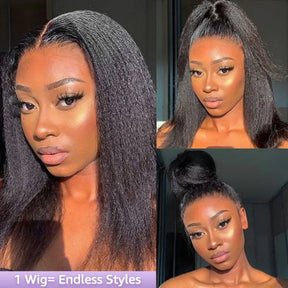 4C Edge Yaki Straight / Kinky Straight  360 HD Invisible Lace Frontal  Human Hair Wig With Super Natural Hairline