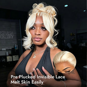 #613 Blonde Wigs Body Wave Invisi Strap 360 Transparent Lace Frontal Wig Pre Plucked Human Hair Wigs