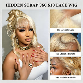 #613 Blonde Wigs Body Wave Invisi Strap 360 Transparent Lace Frontal Wig Pre Plucked Human Hair Wigs
