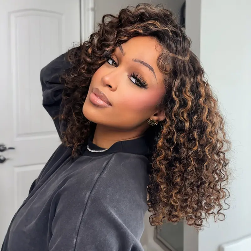 Glueless Short Bob Wig Water Wave 8x5 Pre-Cut Lace Bleached Knots Ready To Wear
