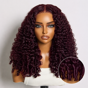 Dark Plum Burmese Curly 13×6 Lace Front Glueless Wear & Go Human Hair Wig