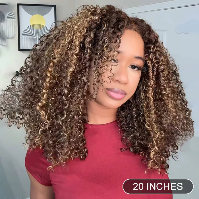 4c Edge Blonde Highlight Curly Human Hair Wigs Glueless 13X4 HD Lace Front Wig Pre Cut Lace