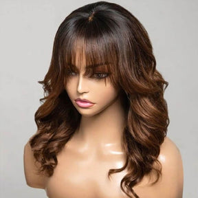 Ombre Brown Wig with Bangs Body Wave 5x5 HD Lace Front Human Hair Wigs
