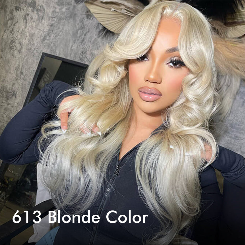 Curtain Bangs 613 Color Glueless HD Lace Wig Blonde Body Wave Human Hair Wigs