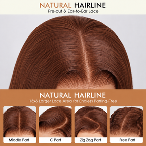 Reddish Brown Straight 13x4 Pre Cut Lace Front Human Hair Glueless Wear And Go Wig