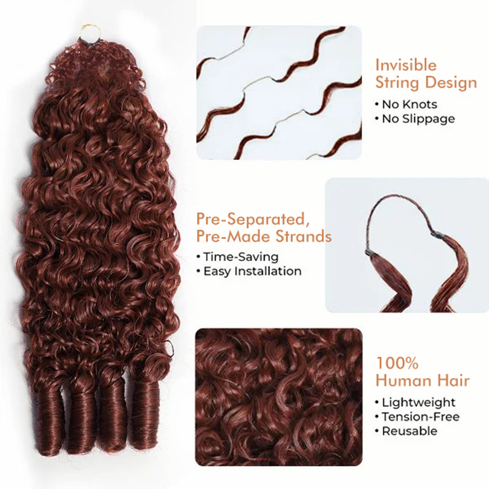 Reddish Brown Raw Burmese Curly Crochet Human Hair Pre Separated Miracle Knot Feather Braiding Hair For Boho Knotless Braids