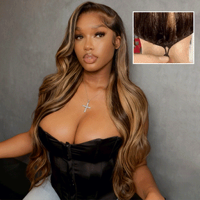 Pizazz 26 Inch Highlight 13x6 Body Wave HD Transparent Lace Front Wigs Human Hair 4/27 Honey Blonde Body Wave Lace Frontal Wig