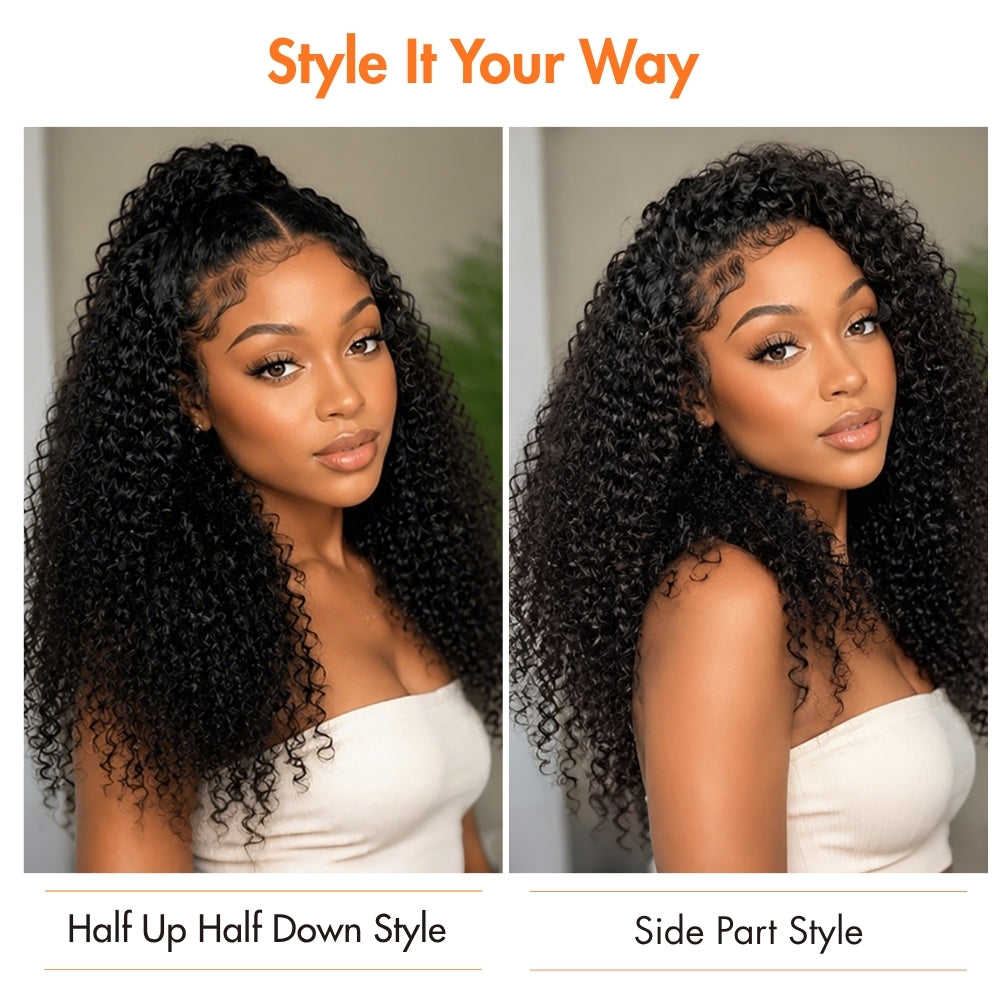 3 In 1 Half Wig | Kinky Curly Comfortable Fit Glueless Install Filp Over Half Wig With Adjustable Drawstring