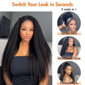 3 In 1 Half Wig | Kinky Straight Comfortable Fit No Glue Needed Install Filp Over Half Wig With Adjustable Drawstring