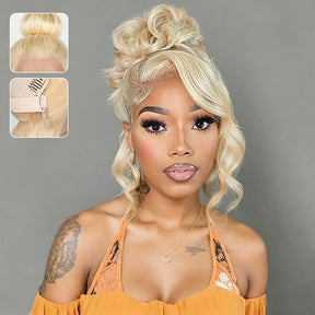 #613 Blonde Body Wave 360 Transparent Lace Frontal Wig Invisi Strap Pre Plucked Human Hair Wigs