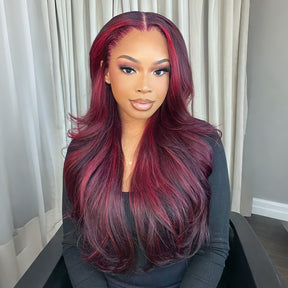 Highlight Red Mix Burgundy  Loose Body Wave Wigs Glueless HD Lace Human Hair Wigs