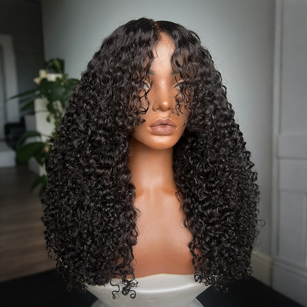 Glueless 13x4 Kinky Curly Wig With Curtain Bangs Face Framing