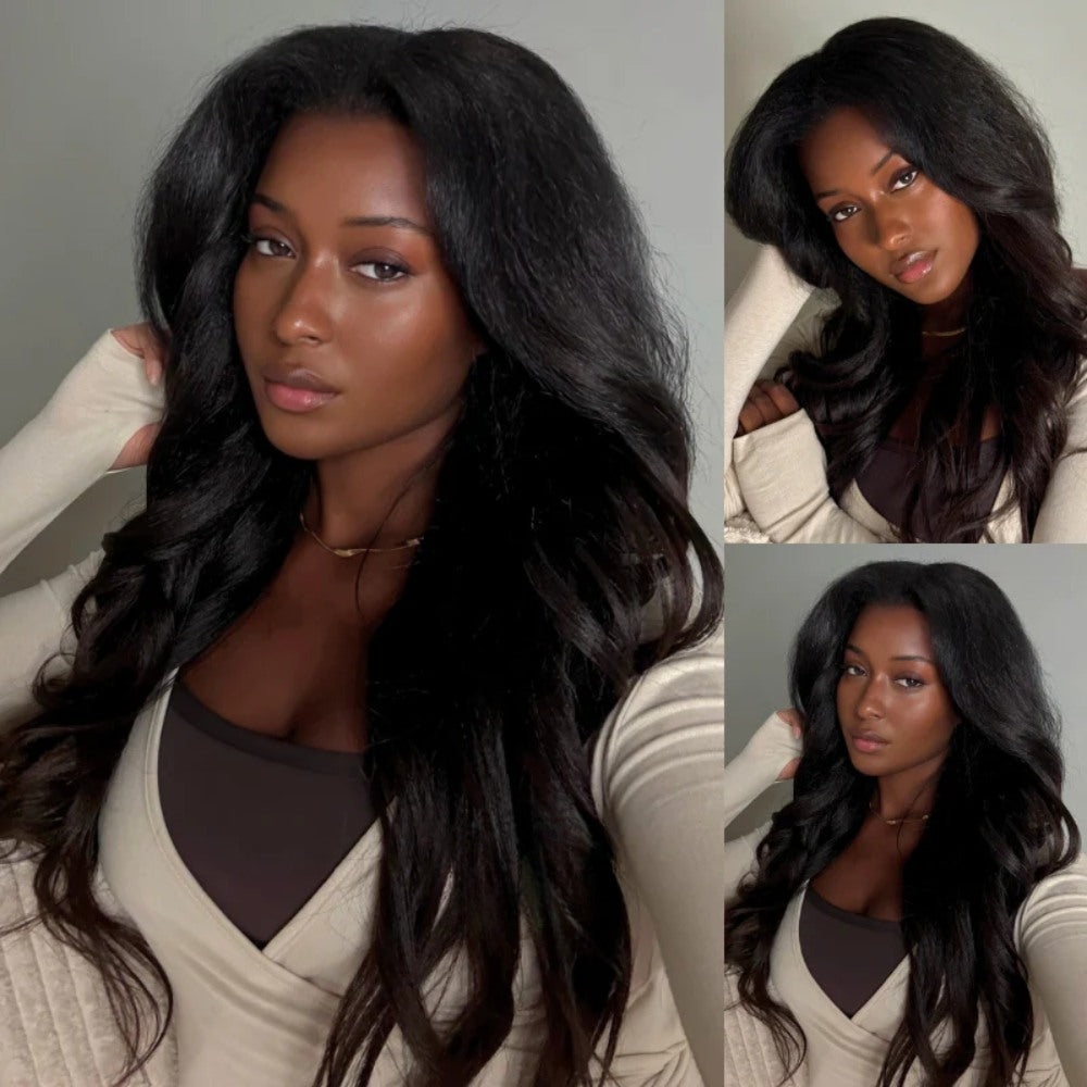 3 In 1 Half Wig | Kinky Straight with Soft Body Curls Comfortable Fit Glueless Install Filp Over Half Wig With Adjustable Drawstring