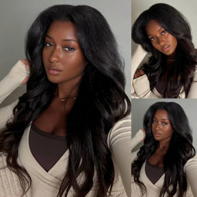3 In 1 Half Wig | Kinky Straight with Soft Body Curls Comfortable Fit Glueless Install Filp Over Half Wig With Adjustable Drawstring