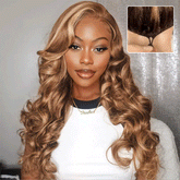Pizazz Highlight 13x6 Body Wave HD Transparent Lace Front Wigs Human Hair 4/27 Honey Blonde Body Wave Lace Frontal Wig
