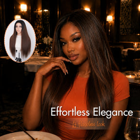 3 In 1 Half Wig | Black To Brown Ombre Straight No Glue Needed Install Filp Over Half Wig With Adjustable Drawstring