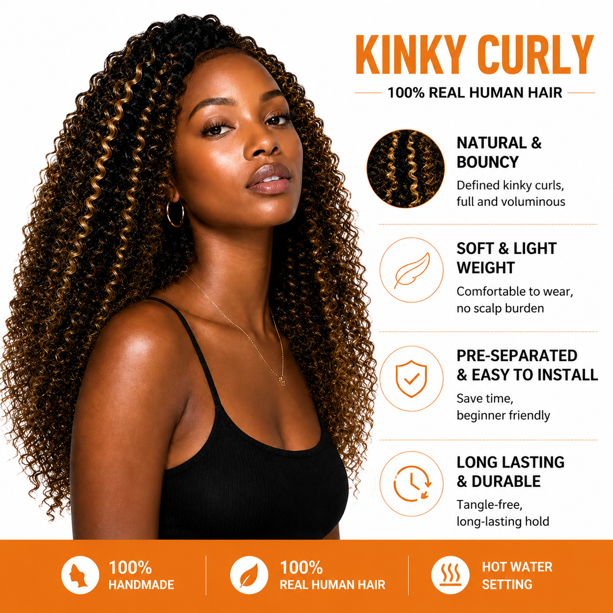 Pre Looped Black Roots #1B/3/27 Highlight Kinky Curly Feather Crochet Hair Extensions Natural Looking