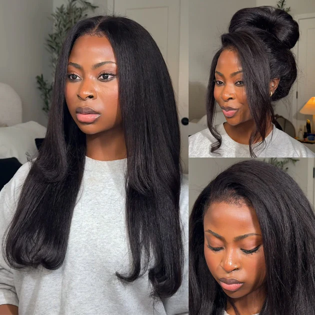 4C Edge Kinky Straight  360 HD Invisible Lace Frontal  Human Hair Wig With Super Natural Hairline