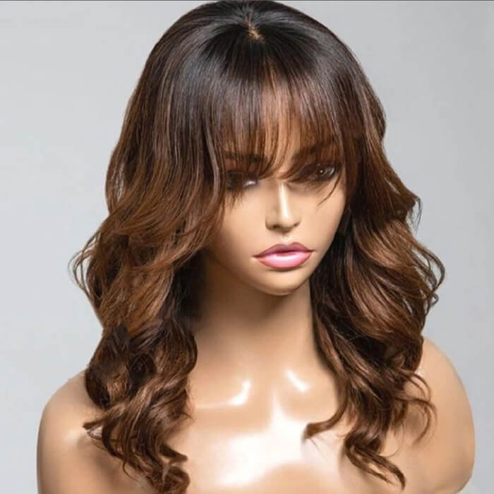 Ombre Brown Wig with Bangs Body Wave 5x5 HD Lace Front Human Hair Wigs