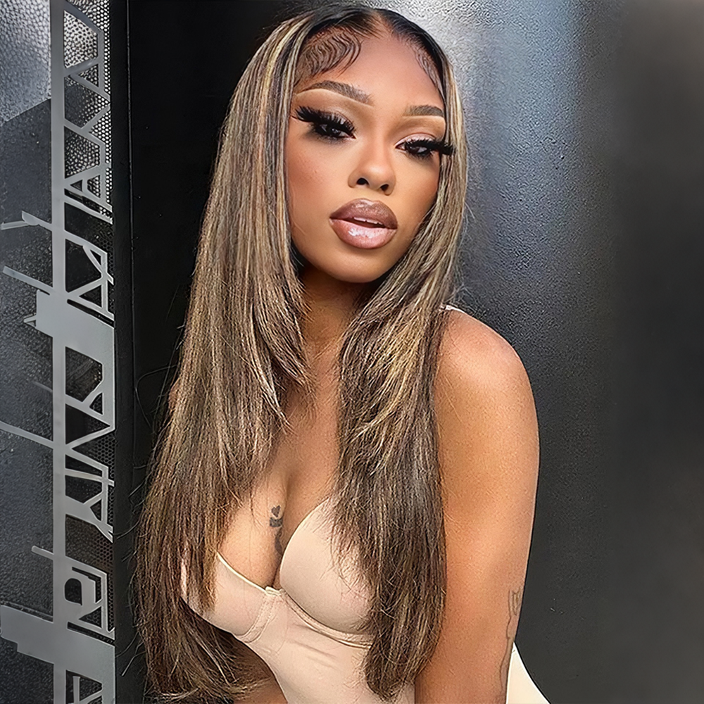 Layered Cut 4/27 Highlight Straight Human Hair Wigs 13x6 Glueless HD Lace Wig Human Hair
