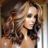Pizazz Highlight Color Short Body Wave Human Hair 8X5 Glueless Wig Glueless Shoulder Length