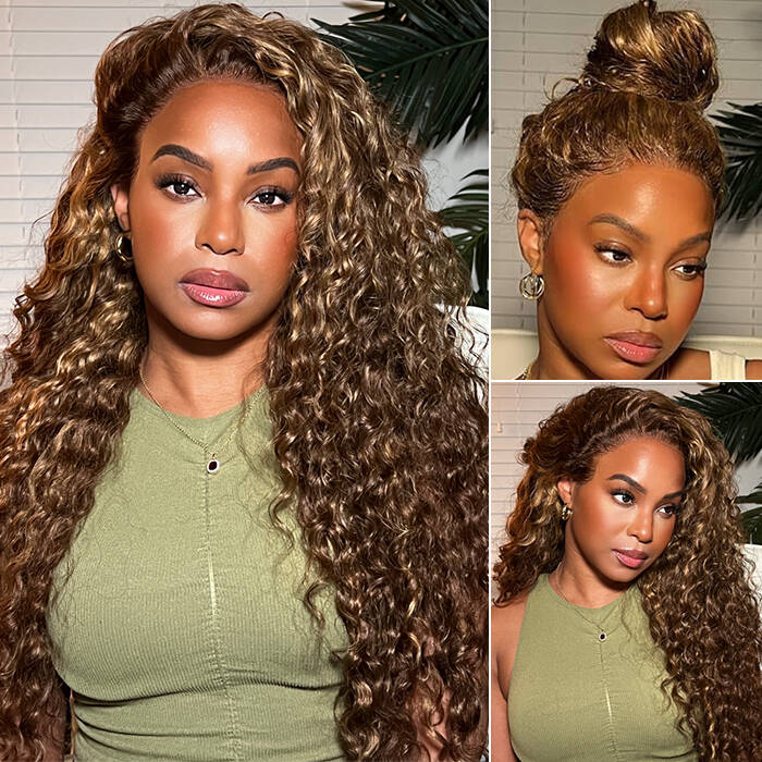 Water Wave 4/27 Highlight Wear Go Glueless Wig Pre-cut Lace Wig