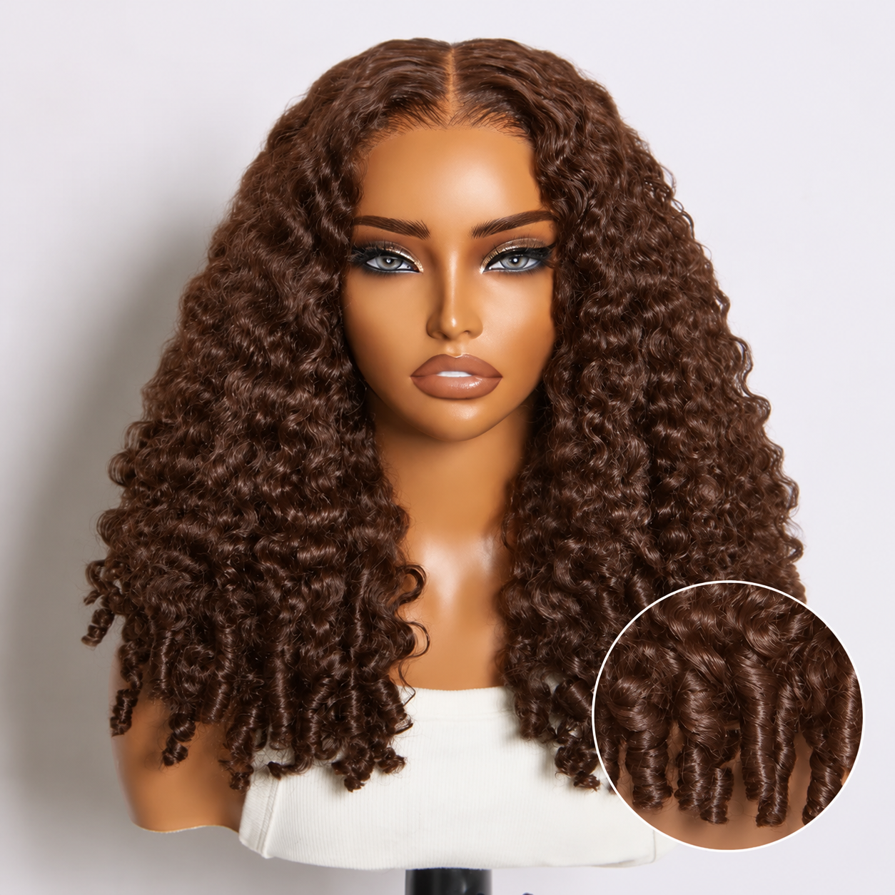 13x6 Glueless Burmese Curly Human Hair Wig Dark Brown With Drawstring