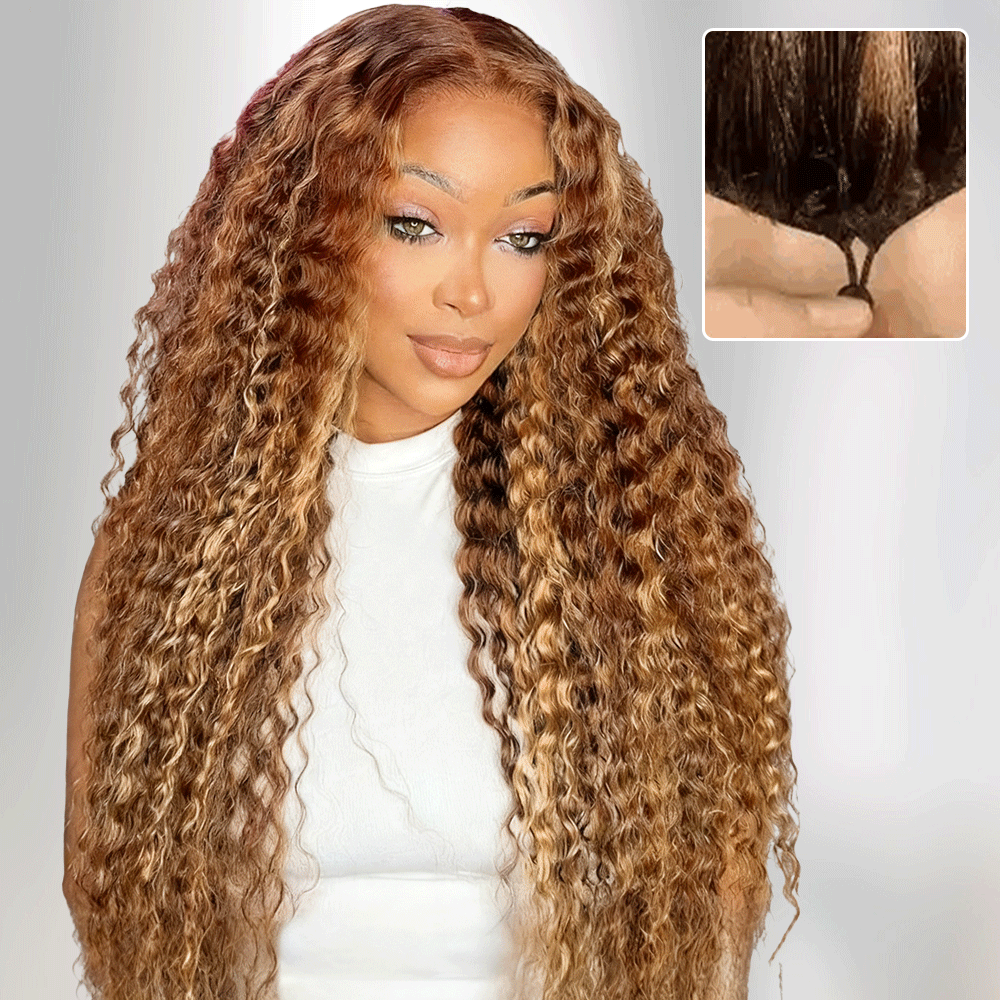 Pizazz Hair 13x6 Highlight 4/27 Color  Deep Wave Lace Front Wigs Human Hair Ombre Curly Glueless Wig