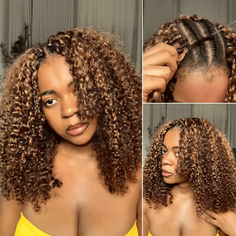 4/27 Highlight Kinky Curly Feather Crochet Hair Extensions Miracle Knots Pre-Separated Braiding Hair