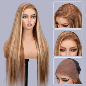 4/27 Honey Blonde 8X5 Wear Go Wig Human Hair Pre Plucked 180% Density  for Black Women