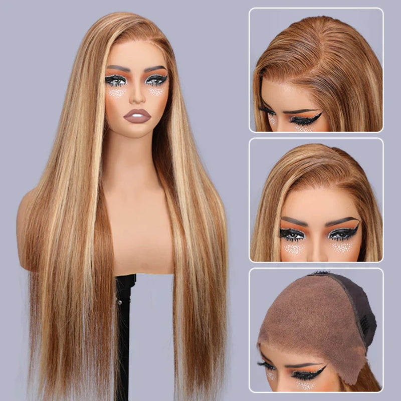 4/27 Honey Blonde 8X5 Wear Go Wig Human Hair Pre Plucked 180% Density  for Black Women