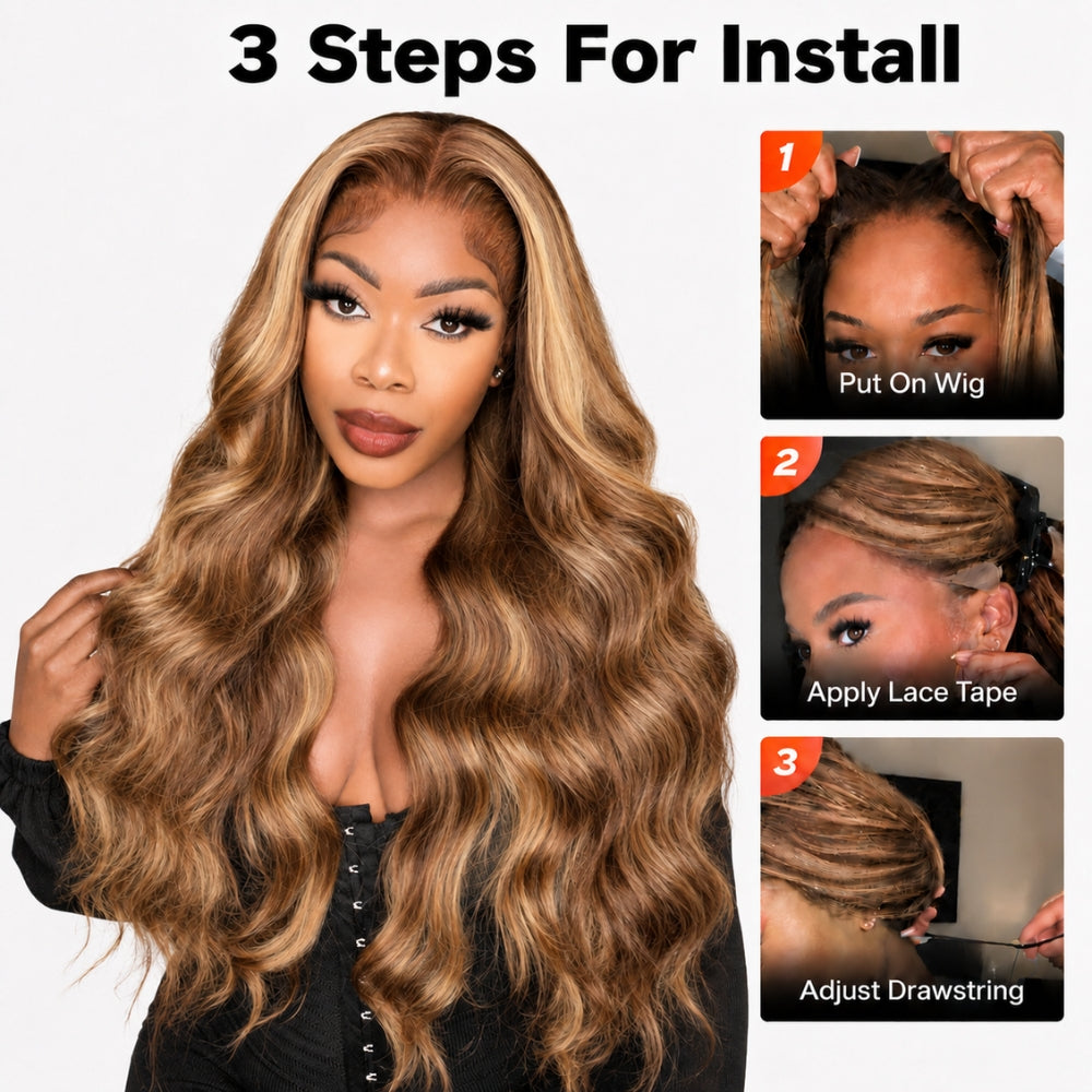 Highlight Brown 4/27 Body Wave Pull & Go Glueless Wig 13x6 Pre-Everything HD Lace Human Hair Wig