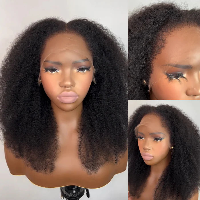 4C Hairline Afro Kinky Curly Wig 220% Density 13x4 Glueless HD Lace Wig