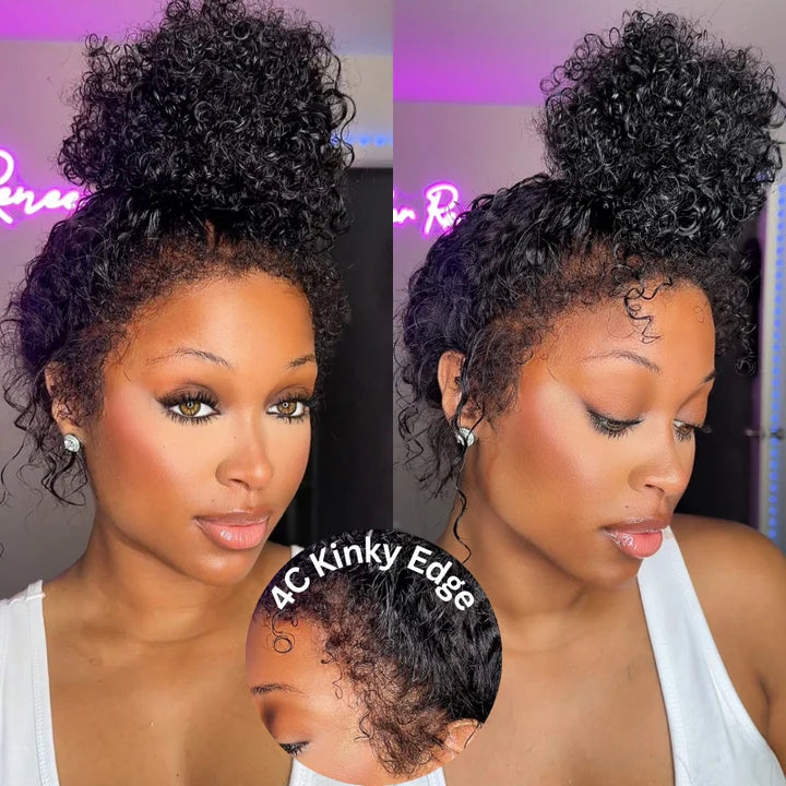 4C Curly Edges 360 HD Lace Frontal 220%/250% Density Jerry Curly Wig Invisible Strap Bleached Knots Pre Cut Lace Glueless