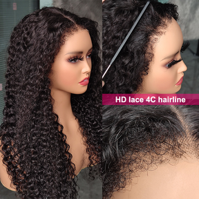 Type 4C Edge Hairline Water Wave Glueless  360 Lace Front Human Hair Wigs Pre Plucked With Curly Edges