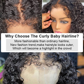 Curly Short Bob 4C Edges Natural Hairline With Curly Baby Hair Transparent 13x4 HD Lace Front Wigs For Women