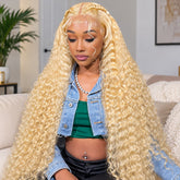 Honey Blonde Water Wave Frontal Wig with Natural Hairline Glueless Put on go® Human Hair Wig Pre Cut Lace