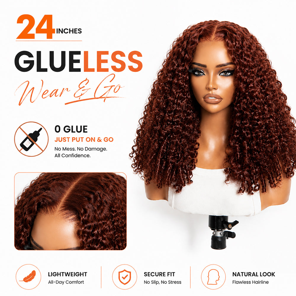 300% Density Glueless Burmese Curly 33 Reddish Brown 13x6 Pre Cut Lace Wear Go Wig