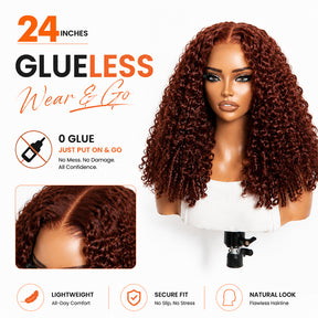 300% Density Glueless Burmese Curly 33 Reddish Brown 13x6 Pre Cut Lace Wear Go Wig