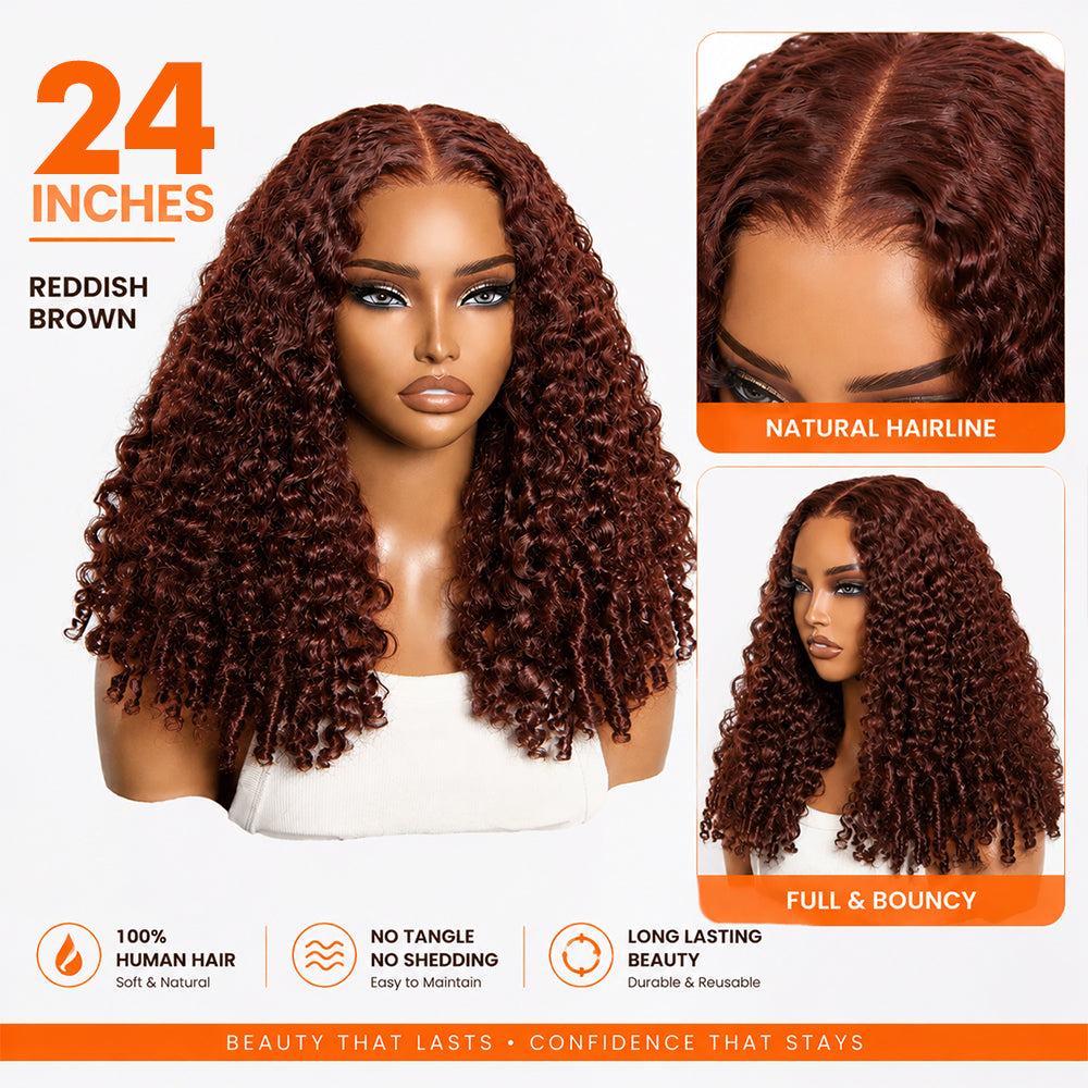 300% Density Glueless Burmese Curly 33 Reddish Brown 13x6 Pre Cut Lace Wear Go Wig