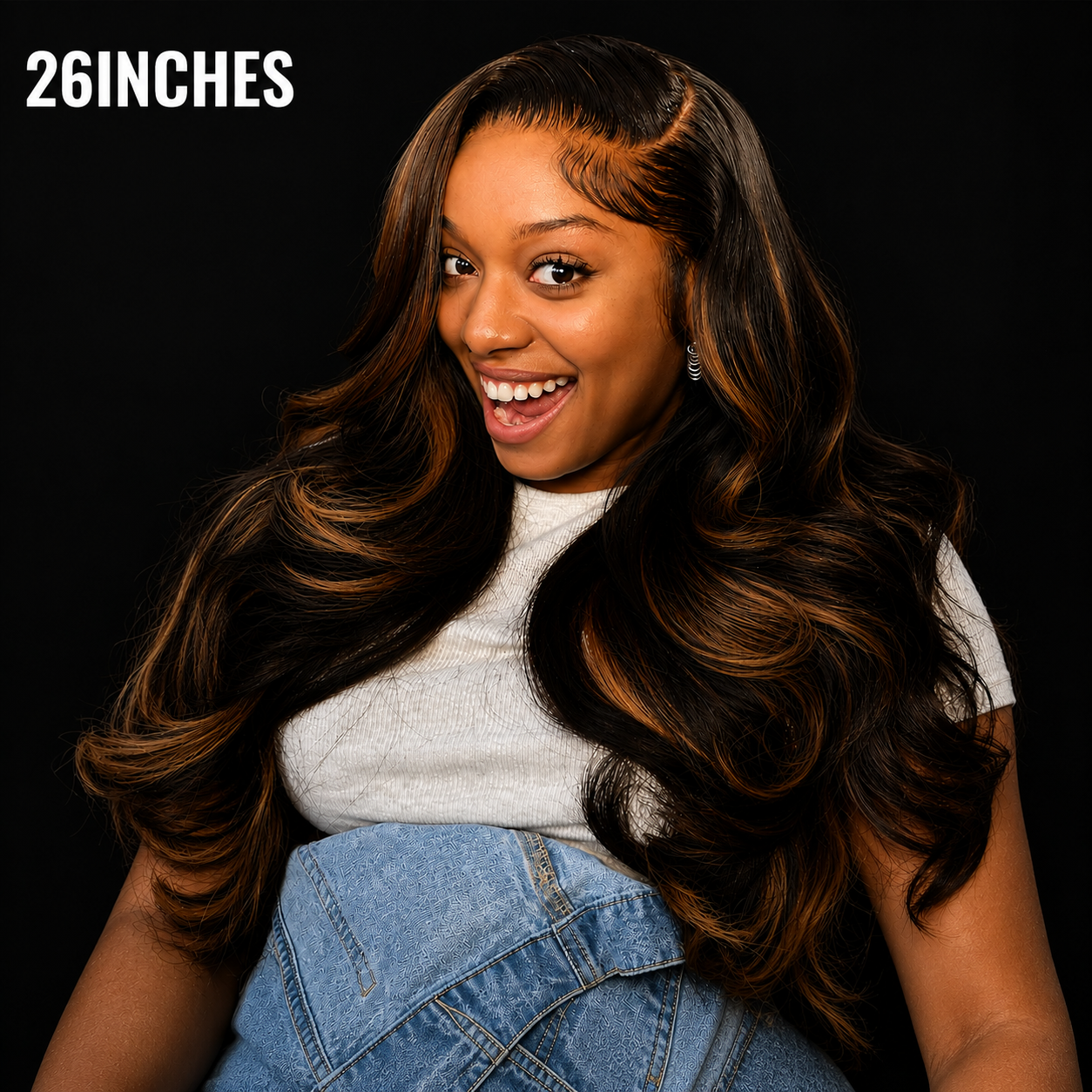 Ombre Black Roots Brown Highlight 13x6 HD Lace Front Human Hair Wig