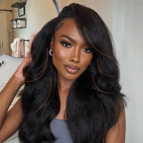 3 In 1 Half Wig | Kinky Straight with Soft Body Curls Comfortable Fit Glueless Install Filp Over Half Wig With Adjustable Drawstring