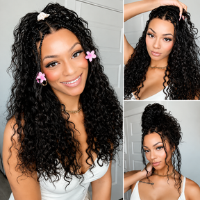 Short Boho Braids Bob Wig Water Wave Pre Cut 5x5 HD Lace Drawstring Human Hair