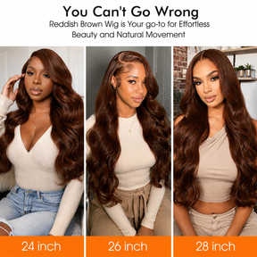 Reddish Brown Straight 13x4 Pre Cut Lace Front Human Hair Glueless Wear And Go Wig