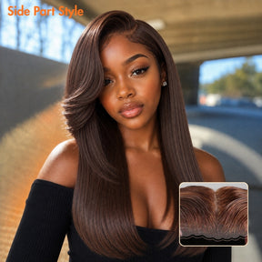 #4 Chocolate Brown Straight 220% Density 5x5 Pre Cut Lace Glueless Wig Pull & Go With Invisi Drawstring