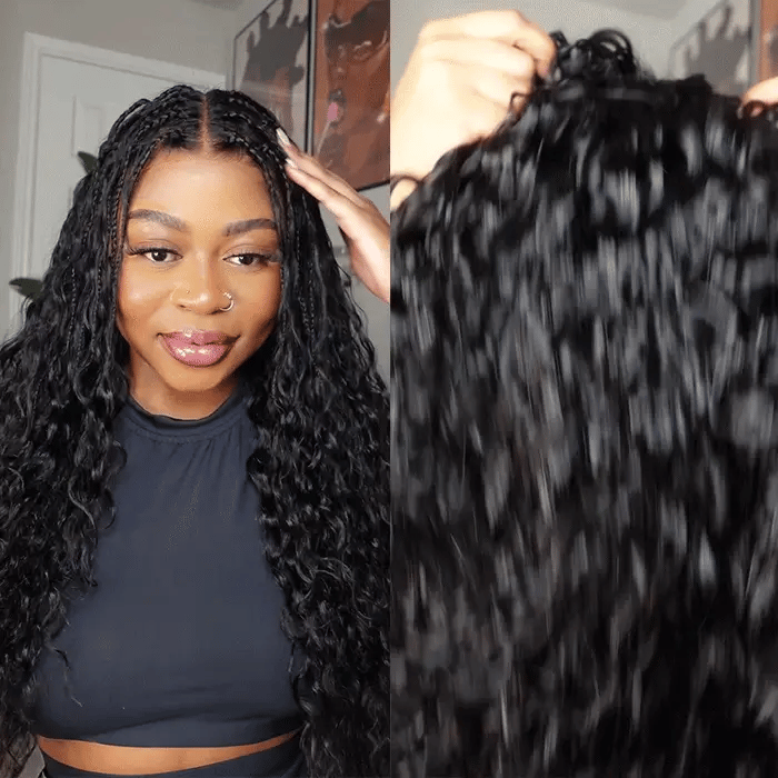 Short Boho Braids Bob Wig Water Wave Pre Cut 5x5 HD Lace Drawstring Human Hair
