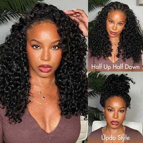 3 In 1 Half Wig | Burmese Curly With Finger Coil Ends Glueless Install Filp Over Half Wig With Adjustable Drawstring